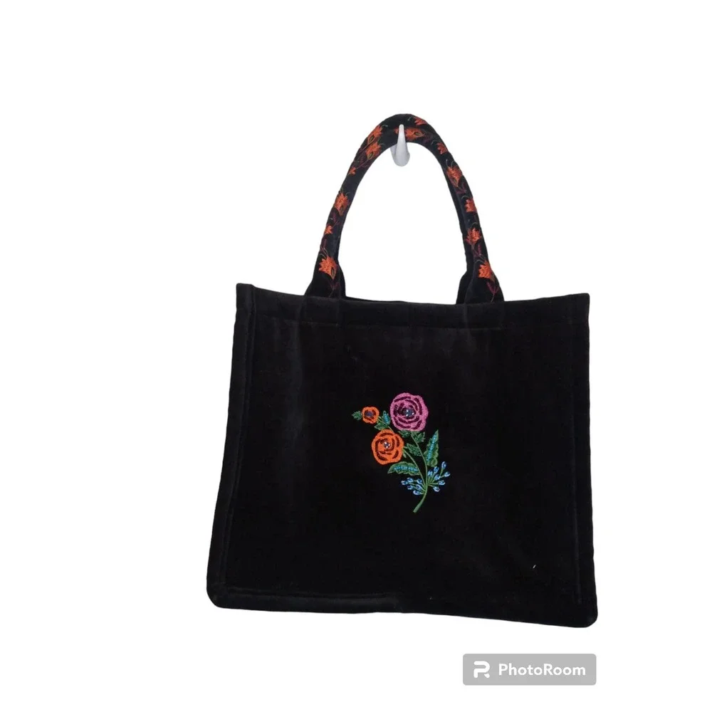 Corinne Lent for‎ Anthropologie Embellished Black Tote NWOT